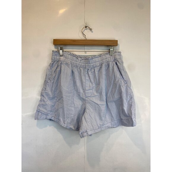 Aerie Good Day Short Size Large Blue Striped Elastic Waist Cotton Pockets - Picture 3 of 6